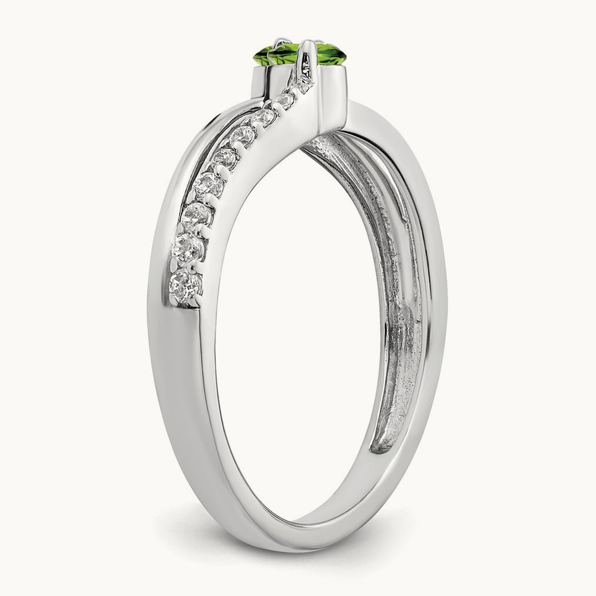 Peridot and Diamond 2-stone Ring, 14K White Gold
