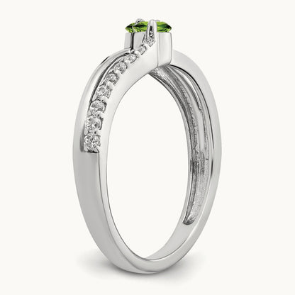 Peridot and Diamond 2-stone Ring, 14K White Gold