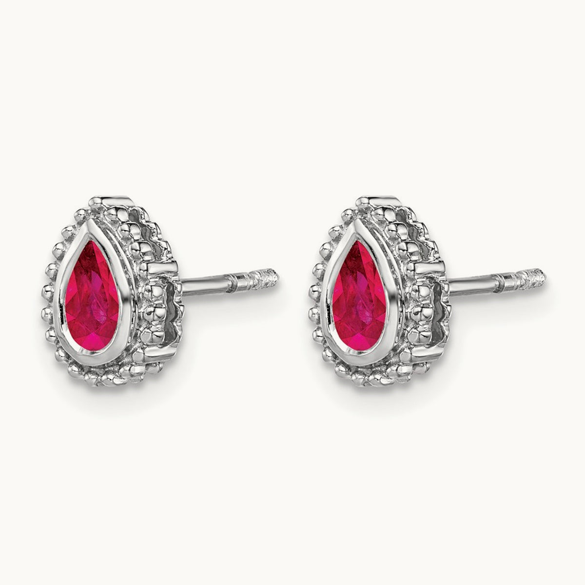 Pear Ruby Post Earrings — 14K White Gold