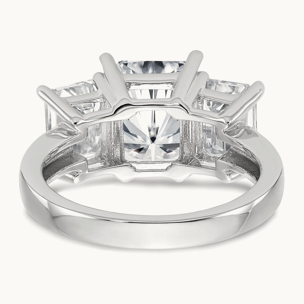 Octagon Radiant 3-Stone Engagement Ring Mounting — 14K White Gold
