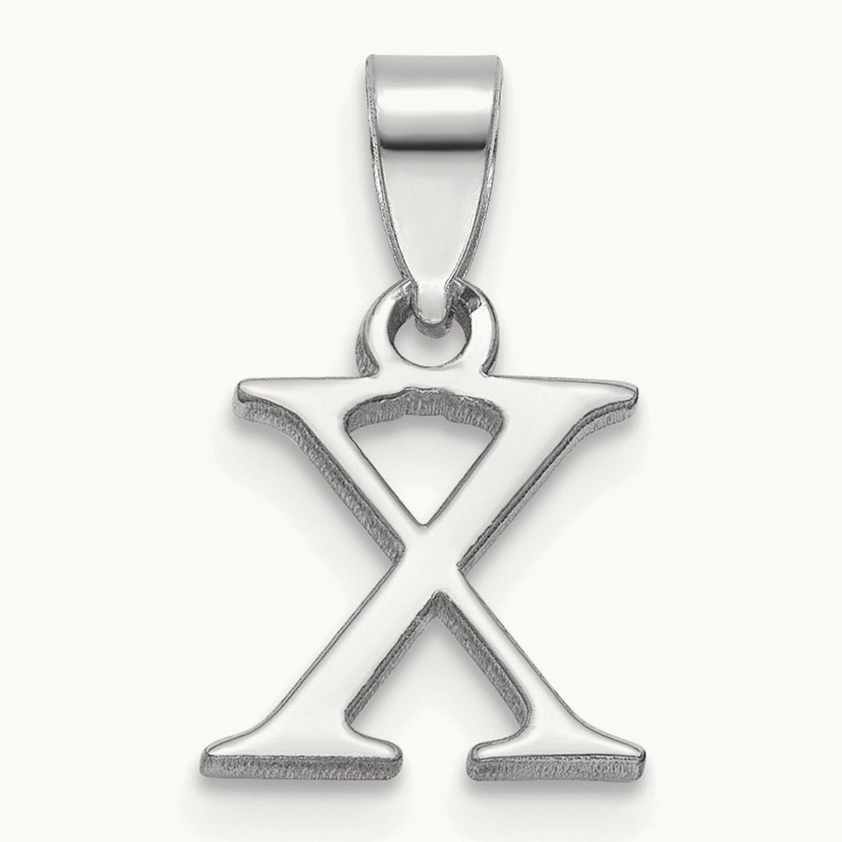 Polished Block Initial Pendant — 14K White Gold, X