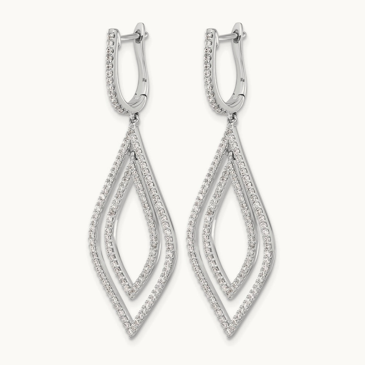 Diamond Teardrop Hinged Dangle Earrings, 14K White Gold