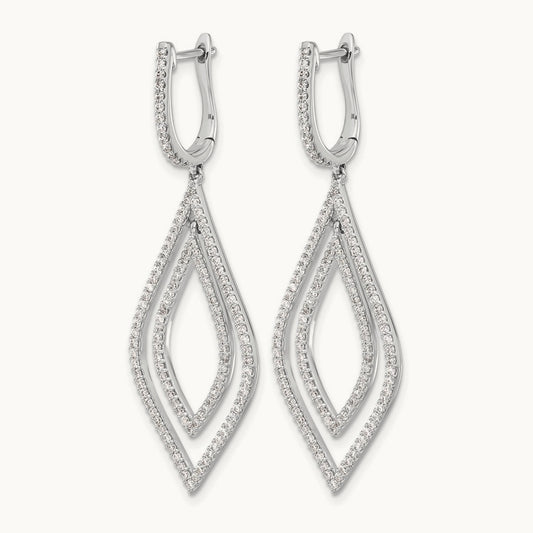 Diamond Teardrop Hinged Dangle Earrings, 14K White Gold