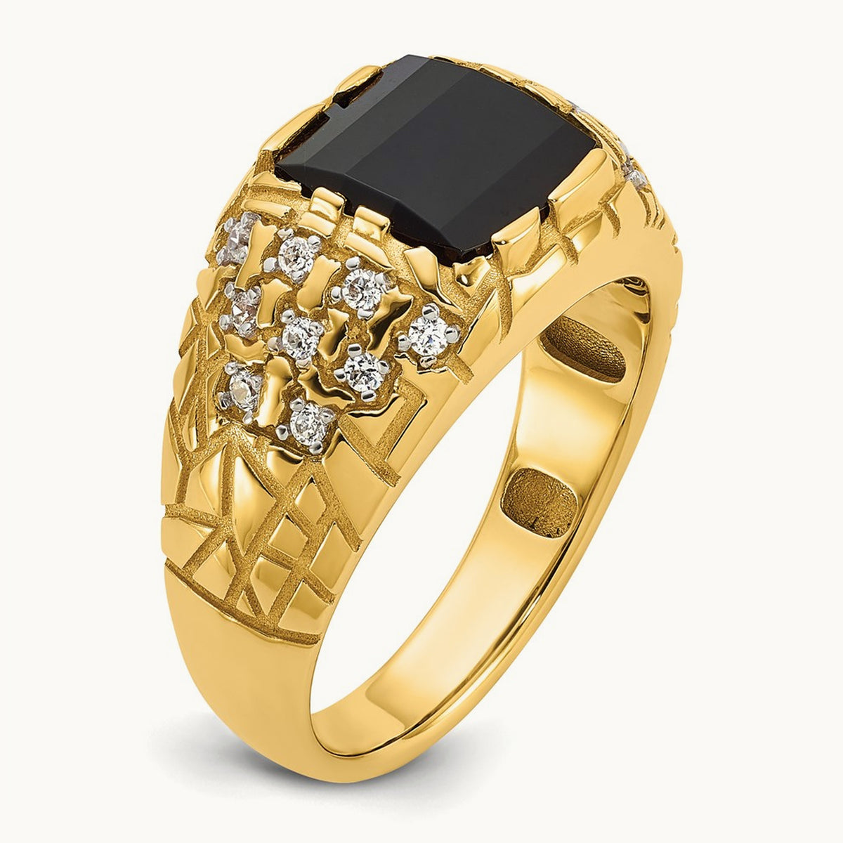 Onyx Nugget Men's Ring, 0.25 ct tw Lab-Grown Diamond