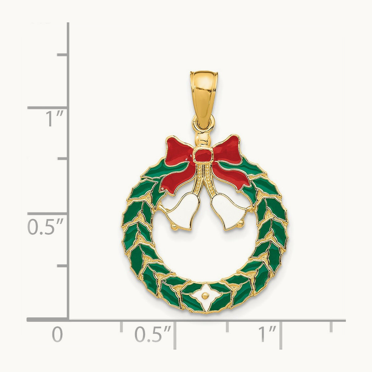 Enameled Christmas Wreath Pendant, 14K