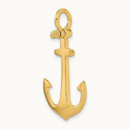 3-D Polished Anchor w/ Shackle Bail Charm, 14K