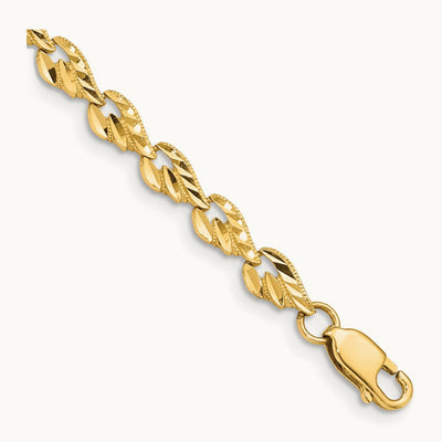 Polished Diamond-cut Leaf 7 inch Bracelet, 14K