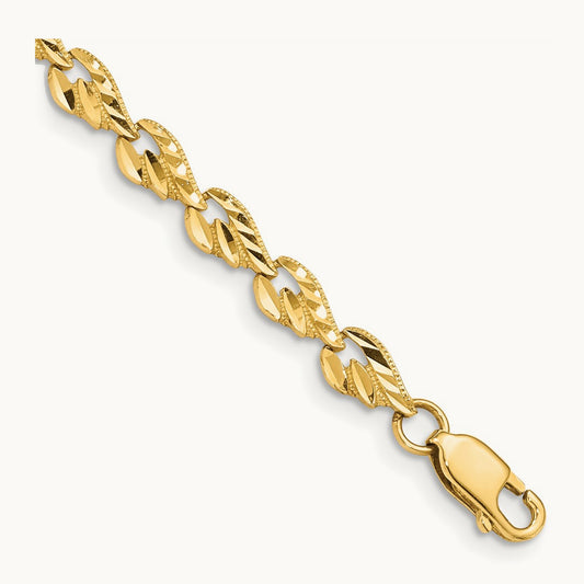 Polished Diamond-cut Leaf 7 inch Bracelet, 14K