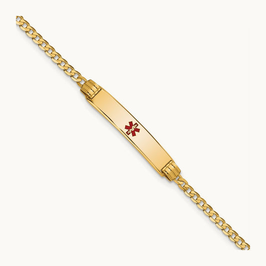 Medical Red Enamel Curb Link ID Bracelet, 14K
