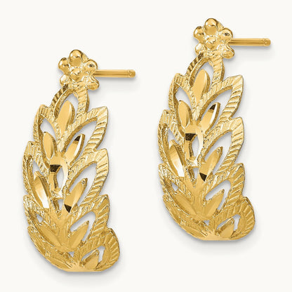 D/C Leaf Pattern Post Earrings, 14K