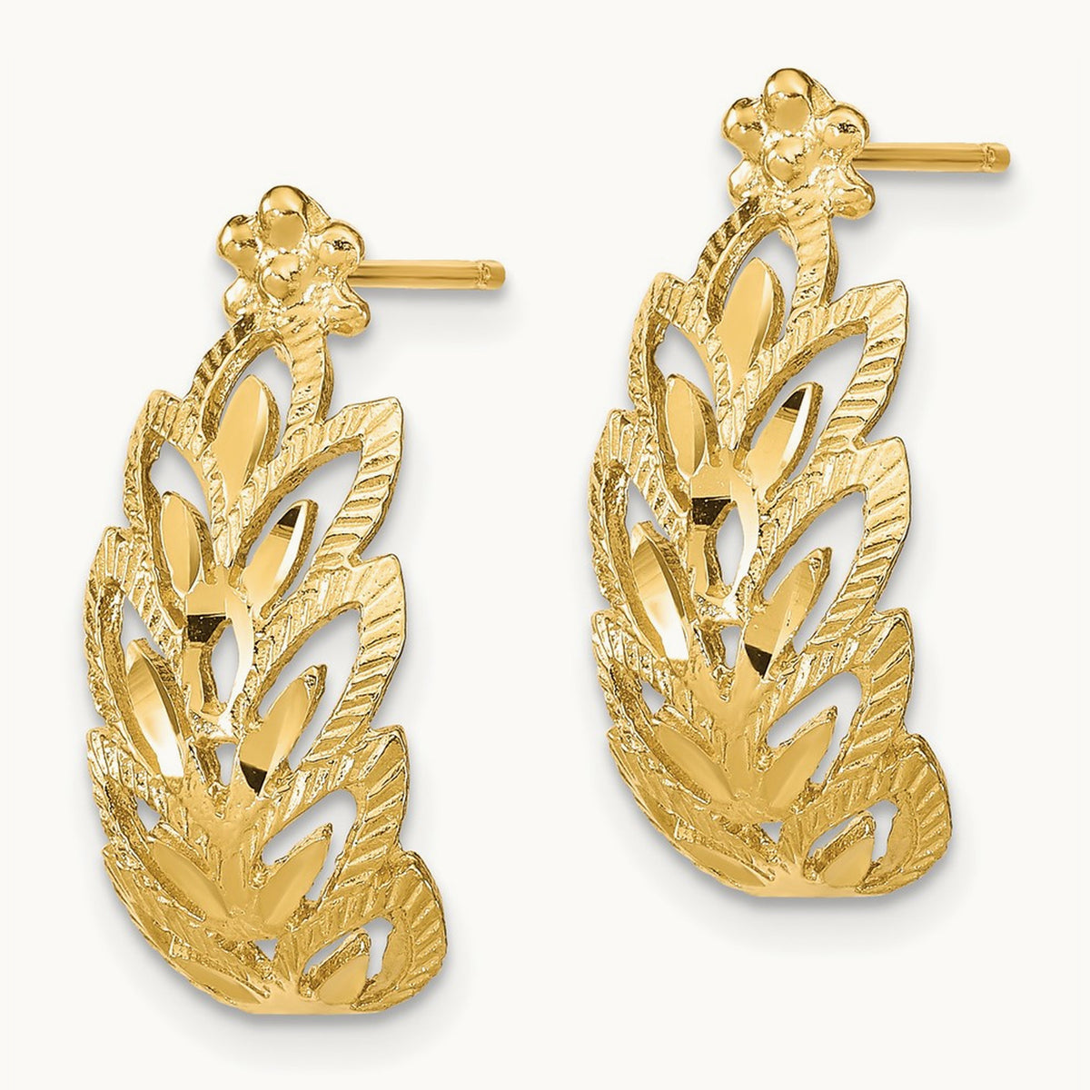 D/C Leaf Pattern Post Earrings, 14K