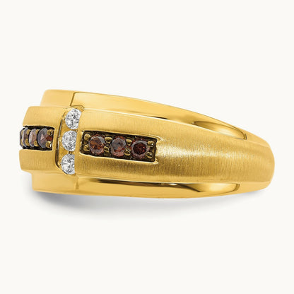 Men's Brown and White Diamond Bridal Band, 14K