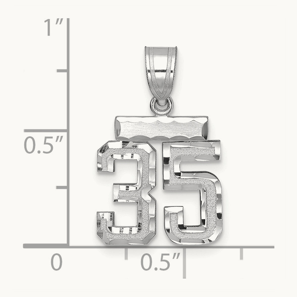 Small Brushed Diamond-cut Number 35 Charm — 14K White Gold