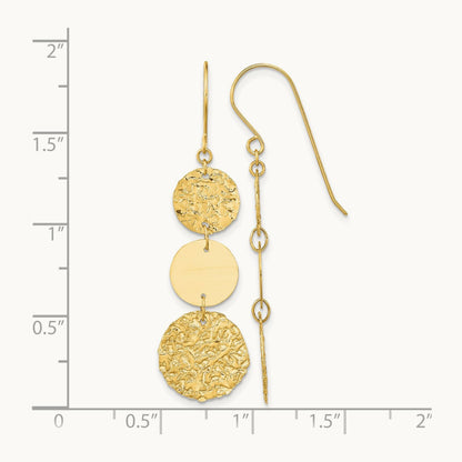 3-Tier Circle Drop Dangle Earring, 14K