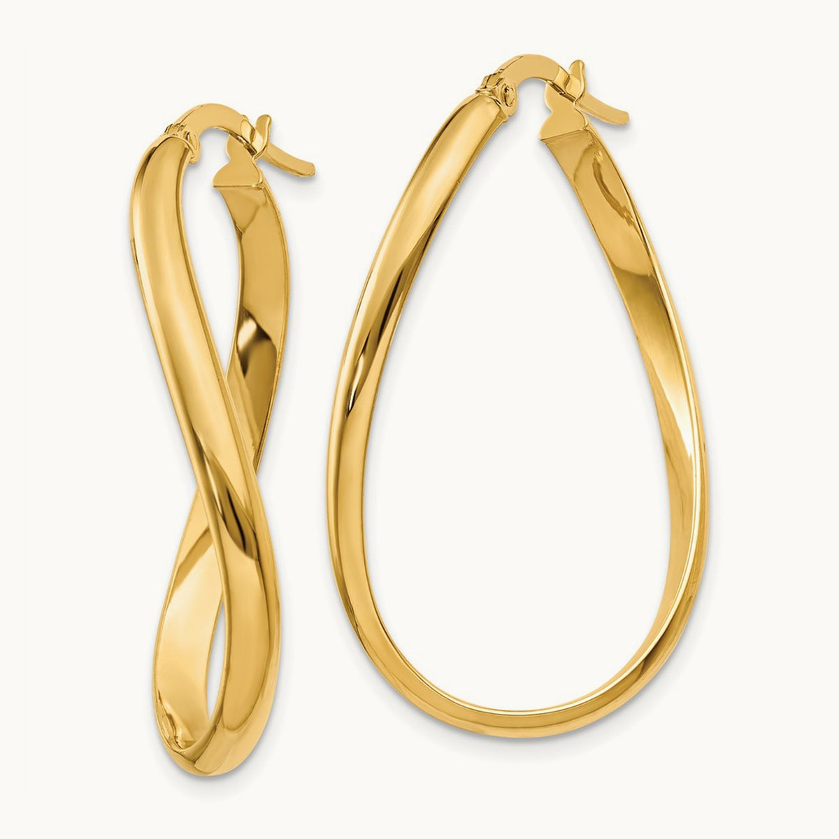 Twisted Oval Hoop Earrings, 3mm, 14K