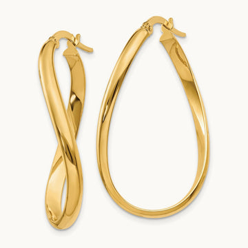 Twisted Oval Hoop Earrings, 3mm, 14K