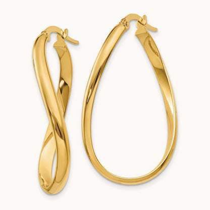 Twisted Oval Hoop Earrings, 3mm, 14K