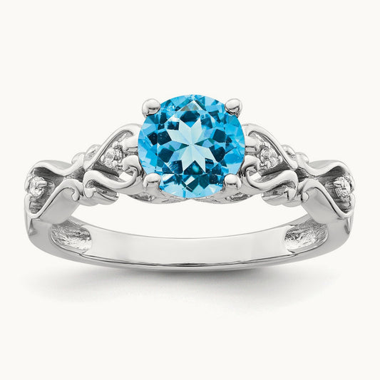 Polished Blue Topaz and Diamond Ring, 14K White Gold