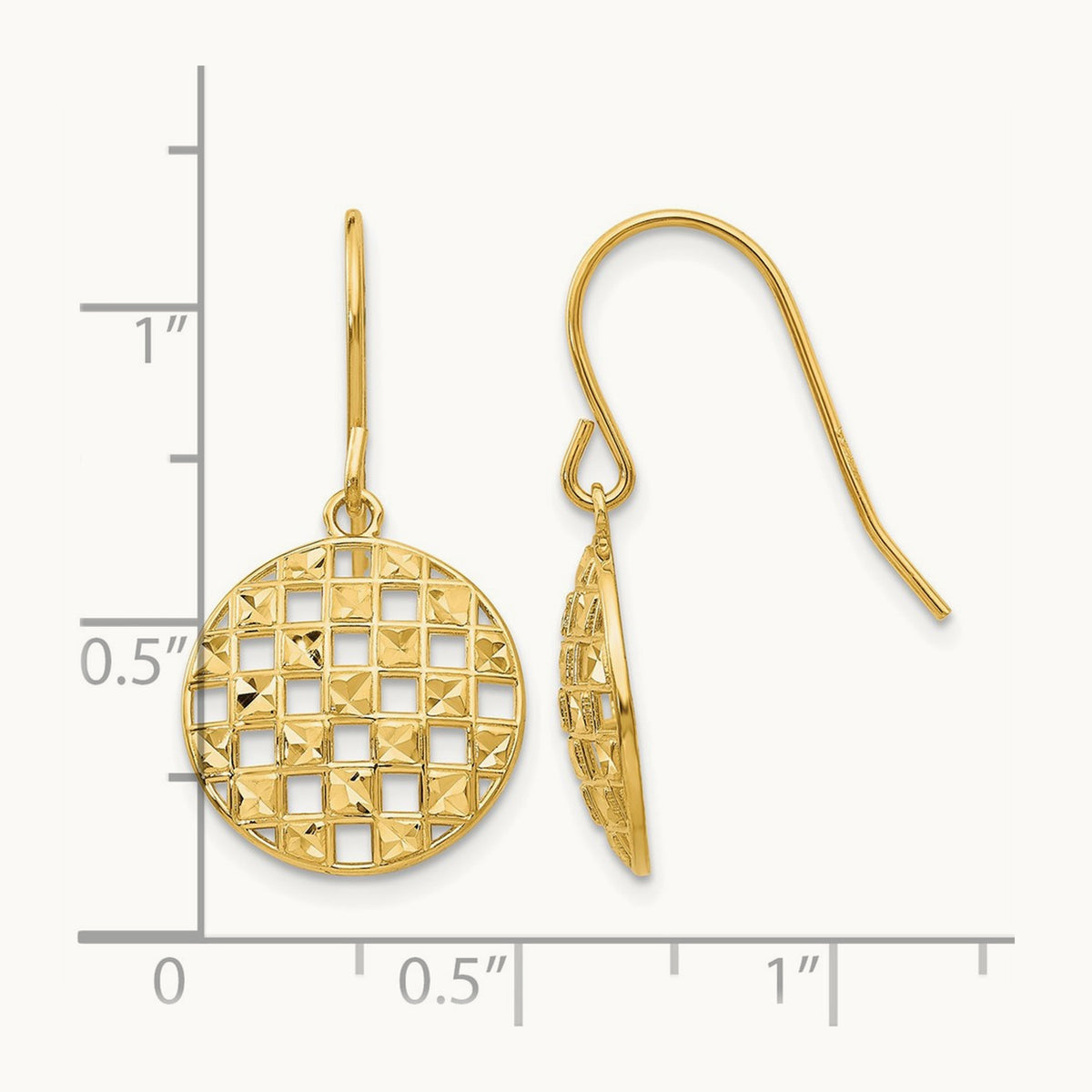 Circle Diamond-cut Shepherd Hook Earrings, 14K