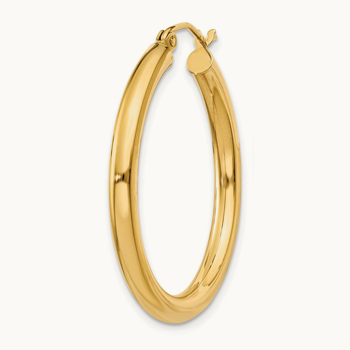 Single 14K Polished Lightweight Tube Hoop Earring, 3mm