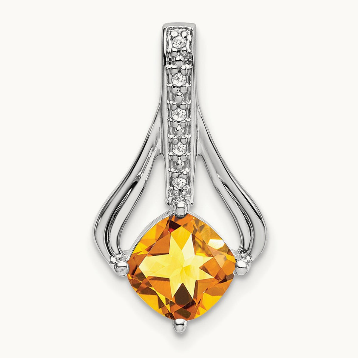 Citrine and Diamond Pendant — 14K White Gold