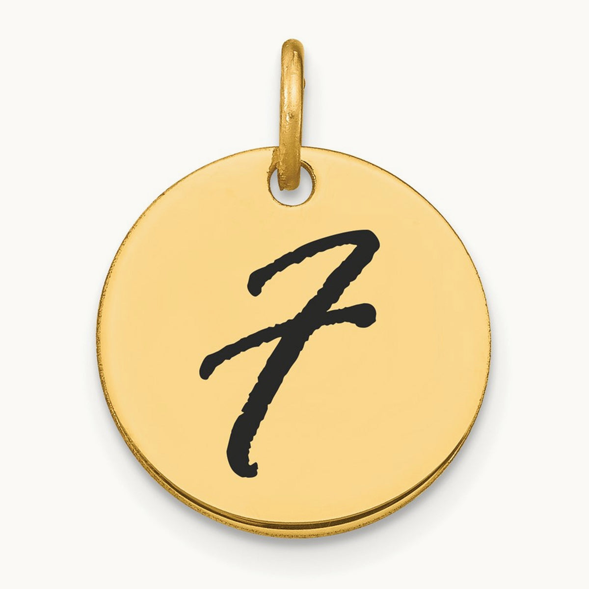 Polished Black Enamel Initial Disk Charm — 14K Yellow Gold, F