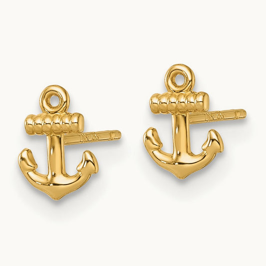 Polished Anchor Post Earrings, 14K