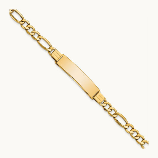 Polished Semi-Solid Figaro ID Bracelet, 14K