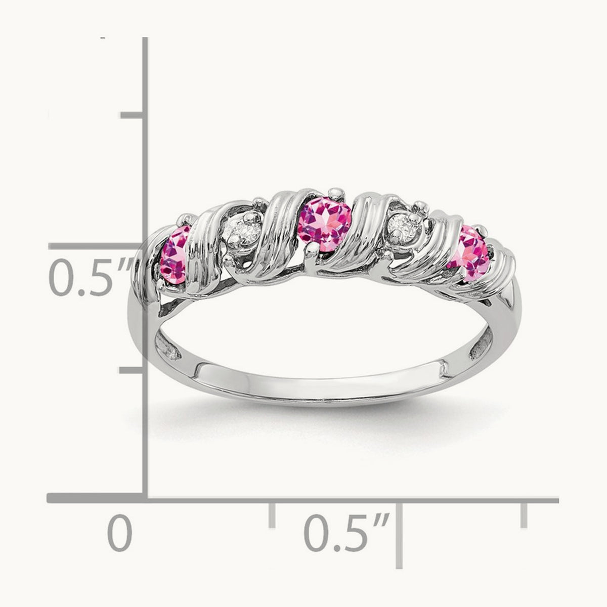 Pink Sapphire AA Diamond ring, 2.75mm, 14K White Gold