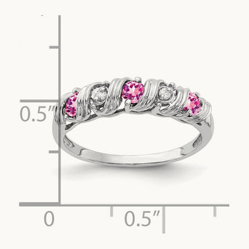 Pink Sapphire AA Diamond ring, 2.75mm, 14K White Gold