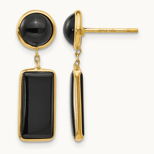 Onyx Rectangle Dangle Post Earrings, 14K