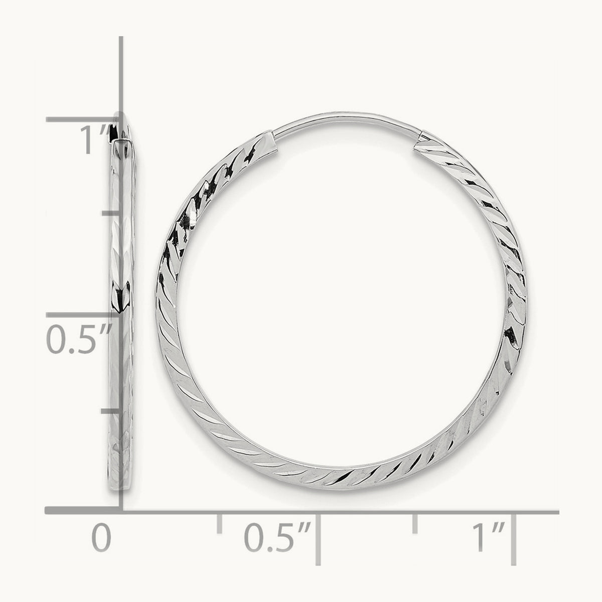 Diamond-cut Square Tube Endless Hoop Earrings — 14K White Gold
