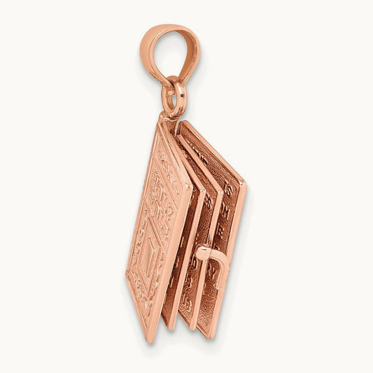 3-D Holy Bible with Lord's Prayer Moveable Charm — 14K Rose Gold