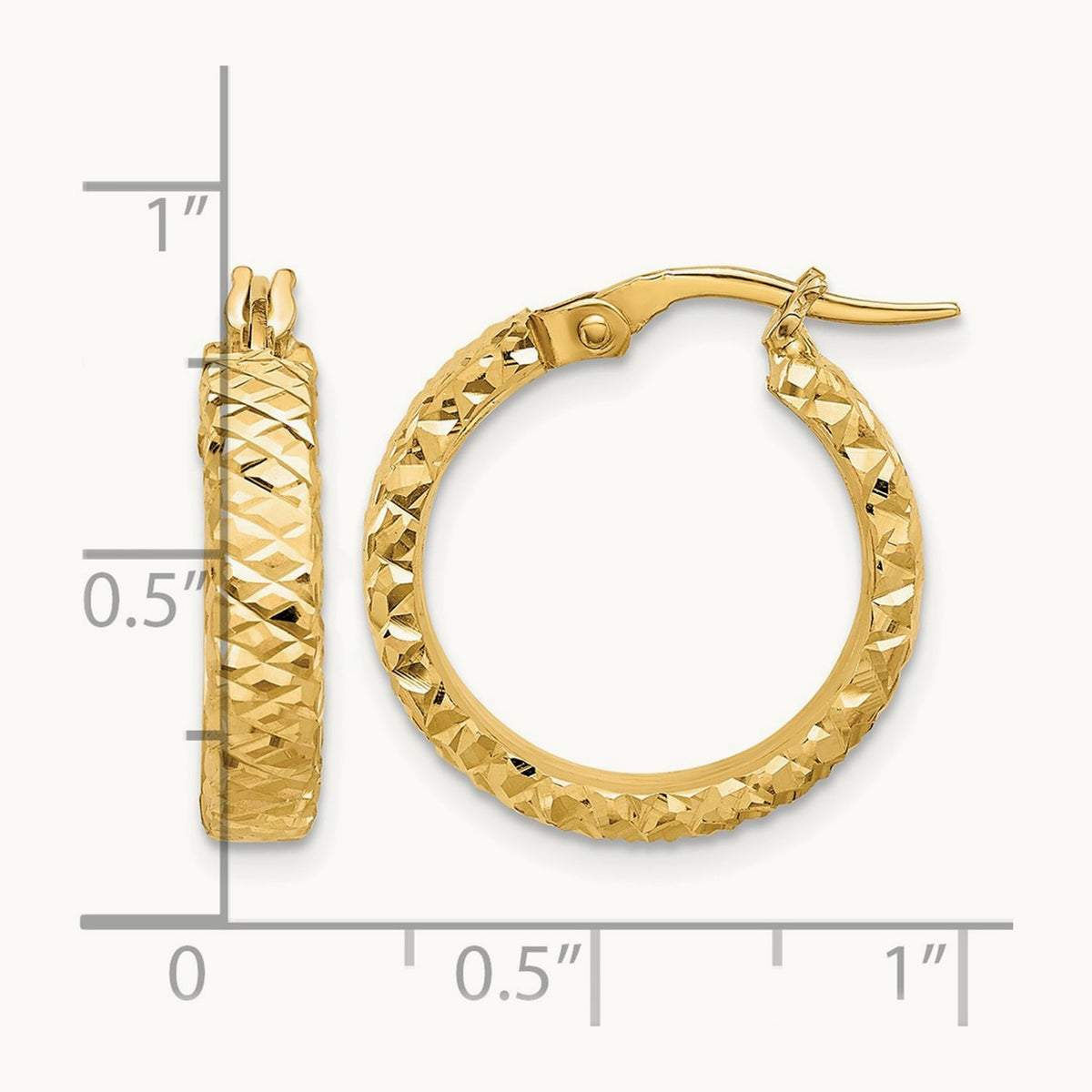 Polished Diamond Cut Hoop Earrings, 14K