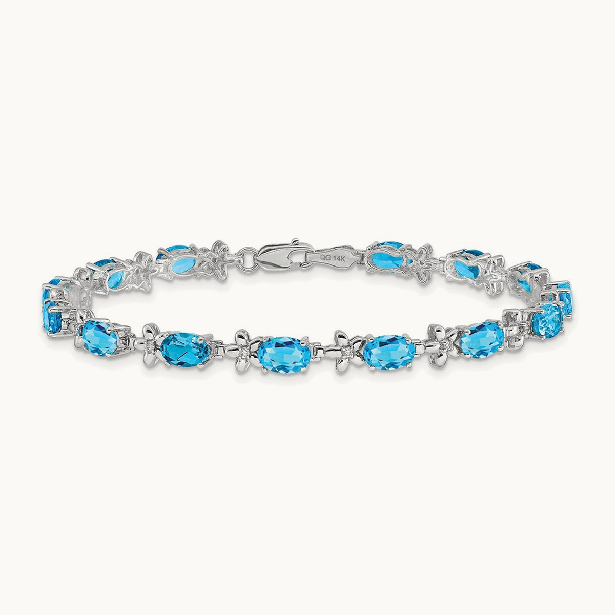 Floral Diamond and Blue Topaz Bracelet — 14K White Gold