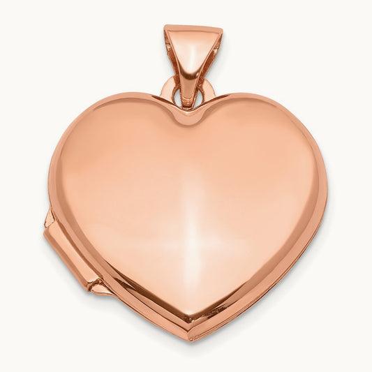 Domed Heart Locket, 18mm, 14K Rose Gold