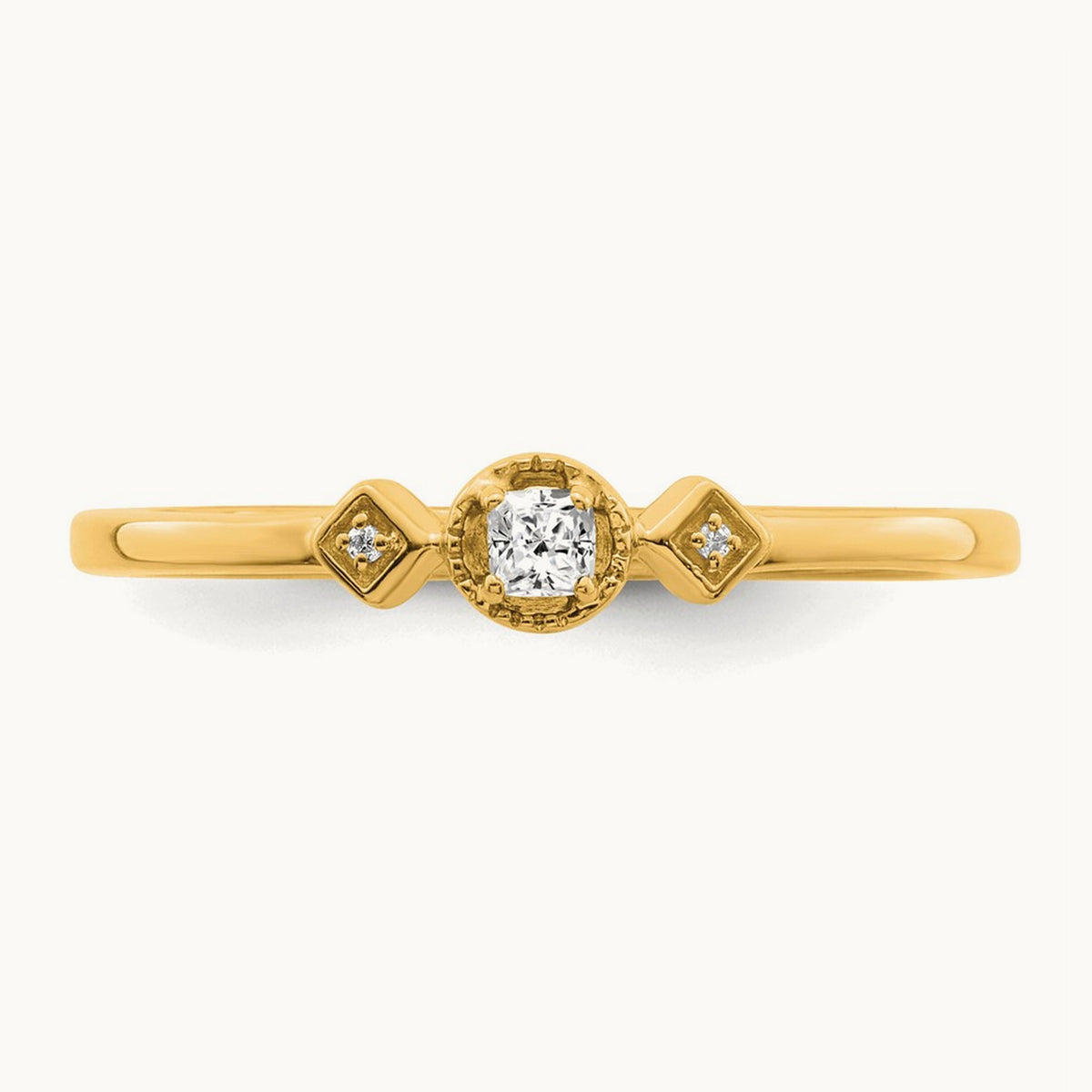 Petite Beaded Edge Cushion Complete Dia Ring, 14K Gold