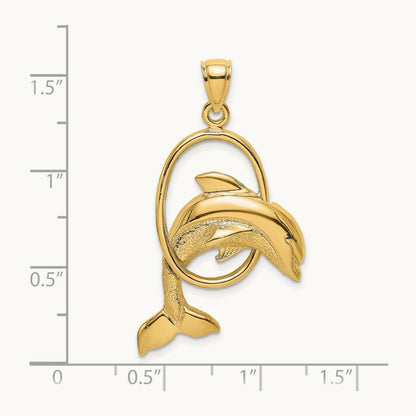 Dolphin Jumping Through Hoop Charm, 14K