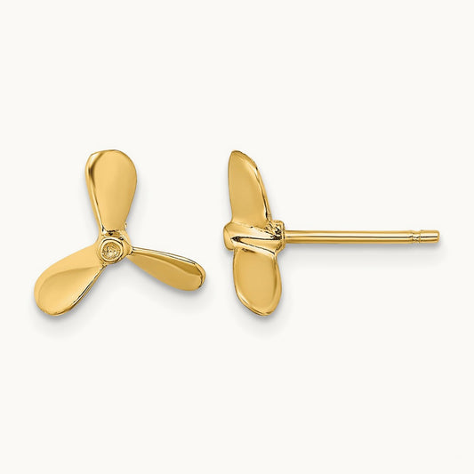 2-D Propeller Post Earrings, 14K