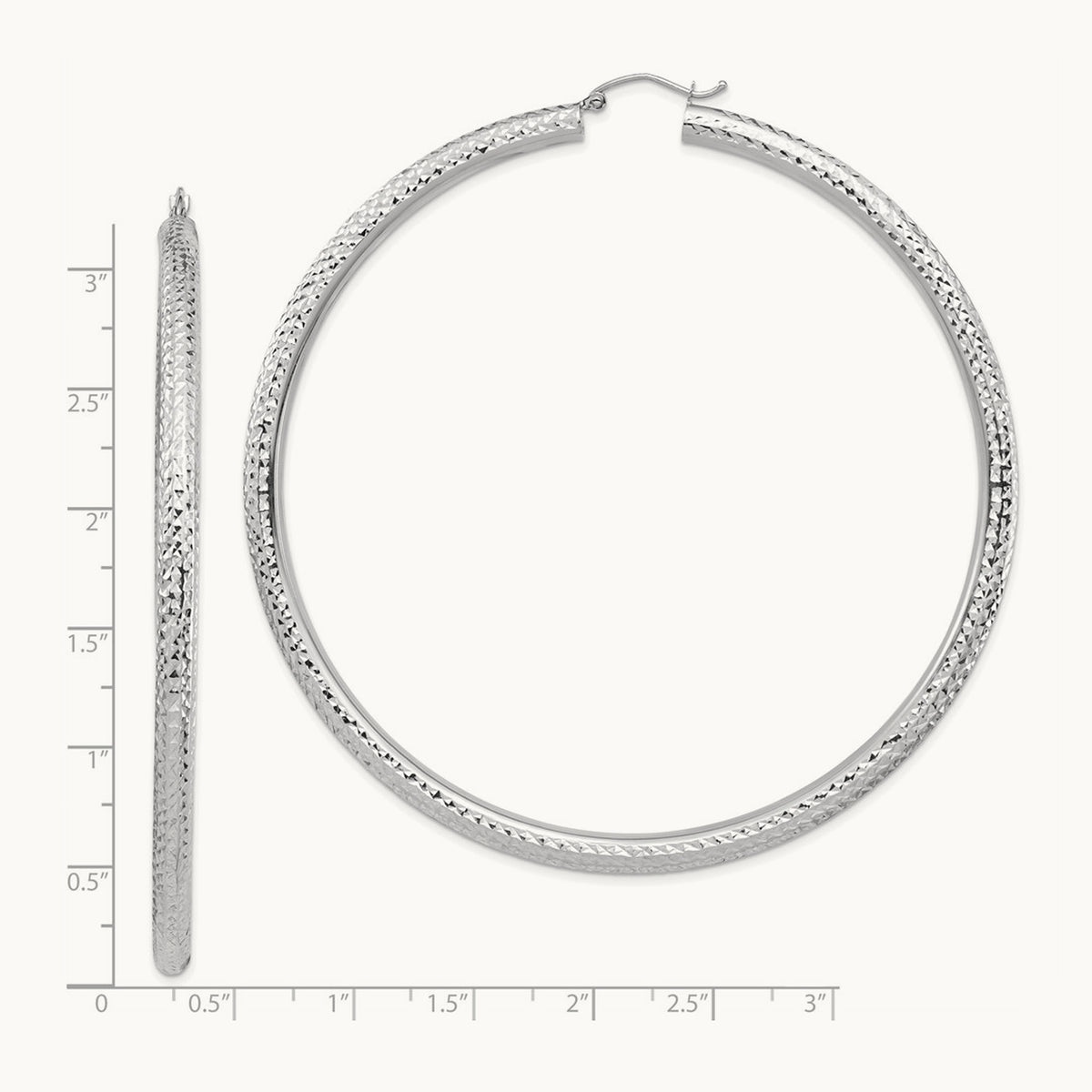 Diamond-cut Lightweight Tube Hoop Earrings — 14K White Gold, 4x80mm