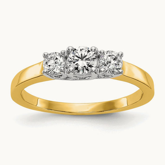 Two-Tone Basket 3 Stone Engagement Ring — 14K Two-Tone, VS/SI (Great), 7