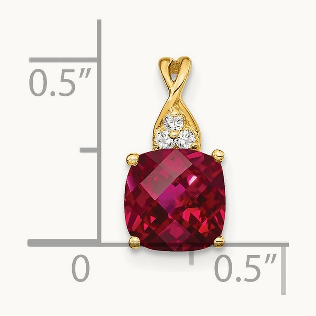 Checkerboard Created Ruby and Lab-Grown Diamond Pendant — 14K Yellow Gold