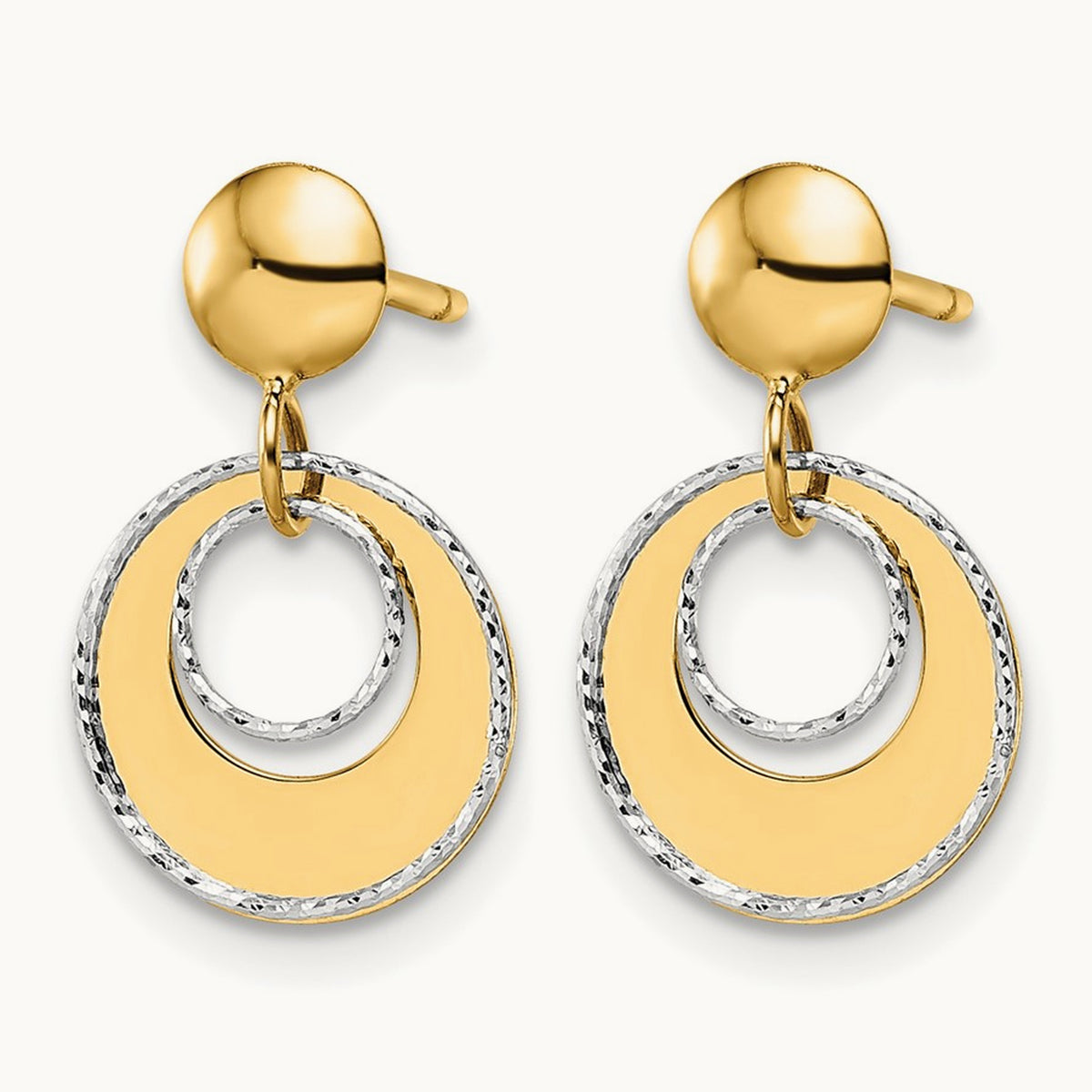 Polished Textured Post Dangle Earrings — Leslie's — 14K Two-Tone Gold