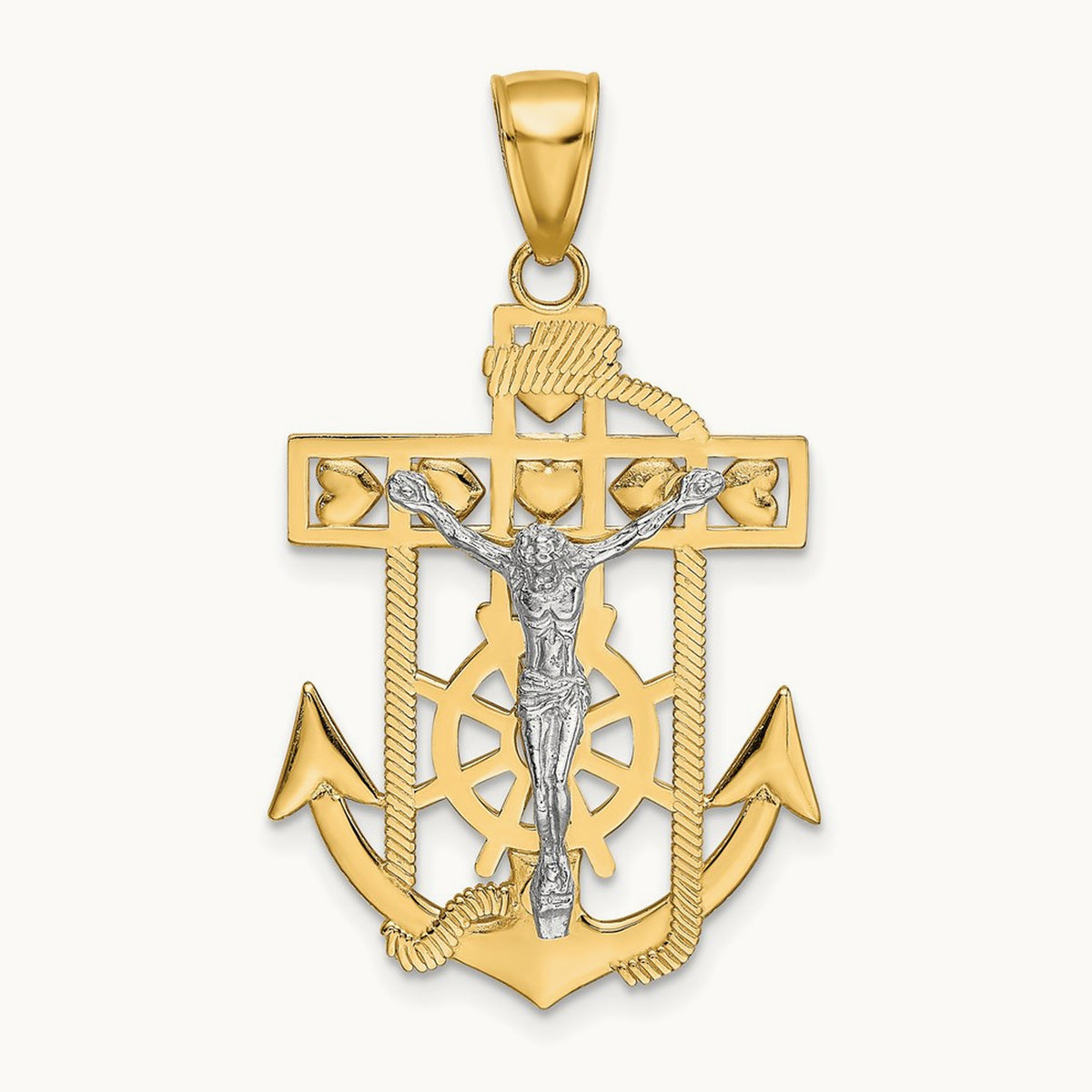 Mariner's Crucifix Pendant — 14K Two-Tone Gold, 39mm