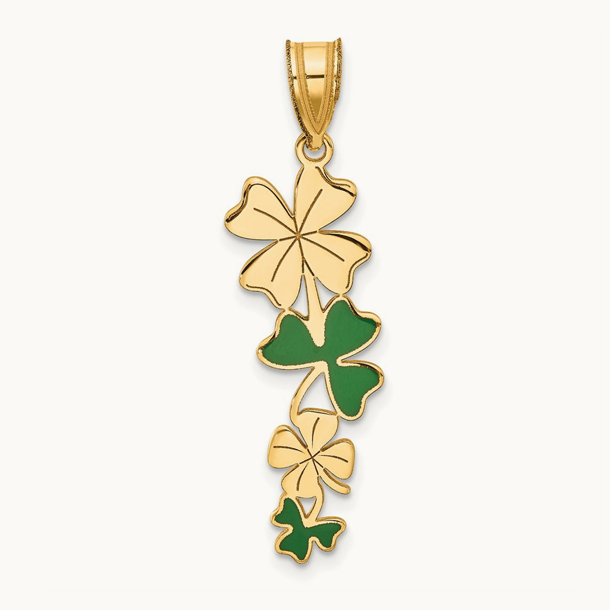 Polished with Green Enameled Clovers Pendant, 14K