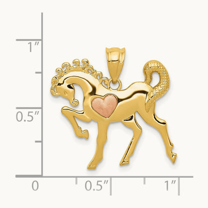 Horse w/Heart Charm, 14K Yellow with Rose Gold
