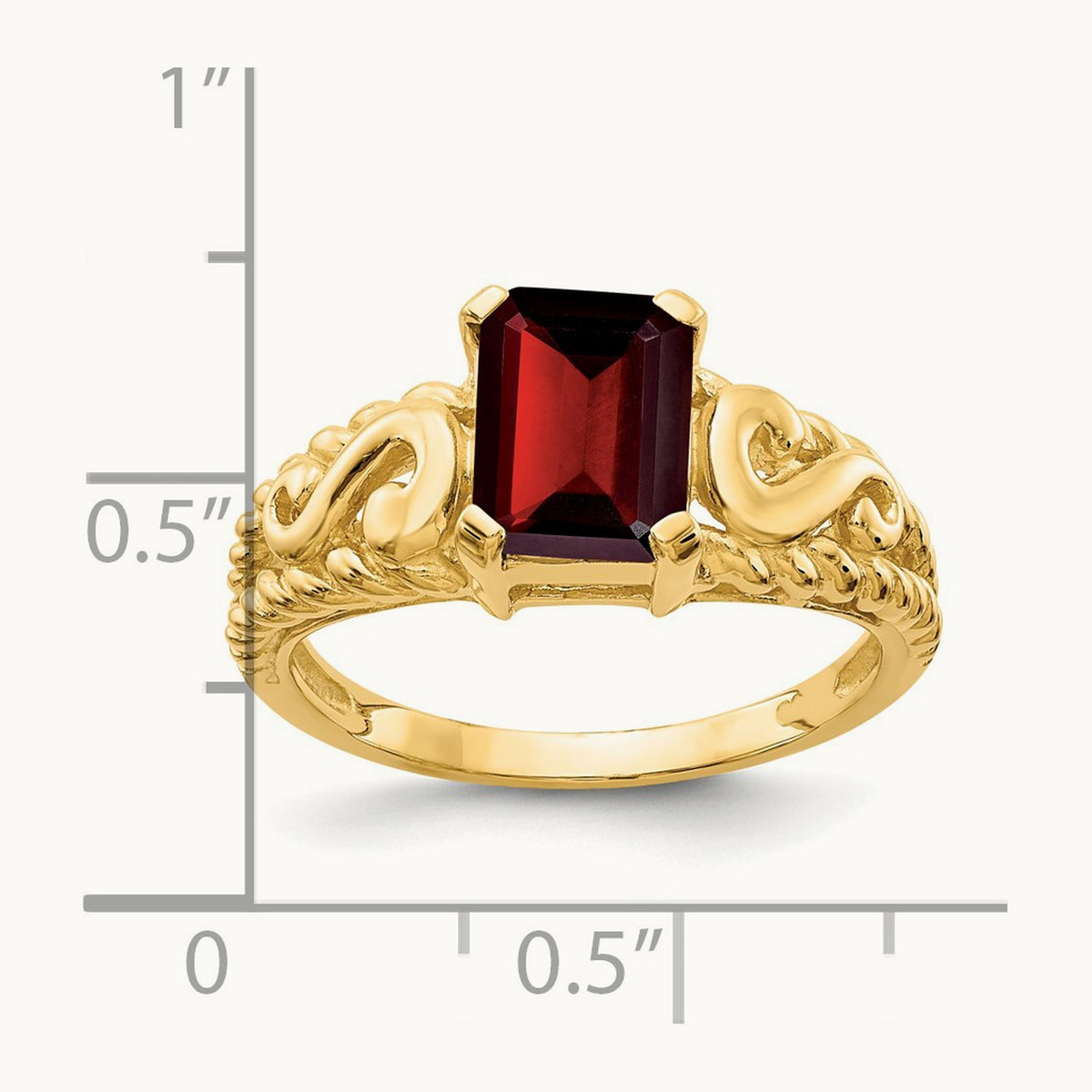 Emerald Cut Garnet ring — 14K Yellow Gold