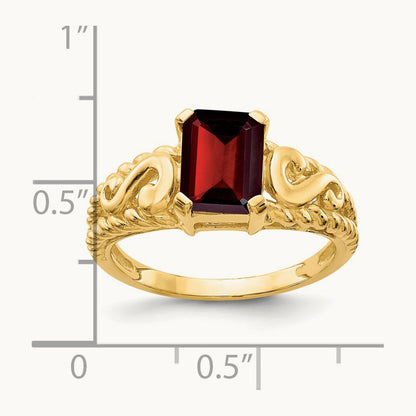 Emerald Cut Garnet ring — 14K Yellow Gold