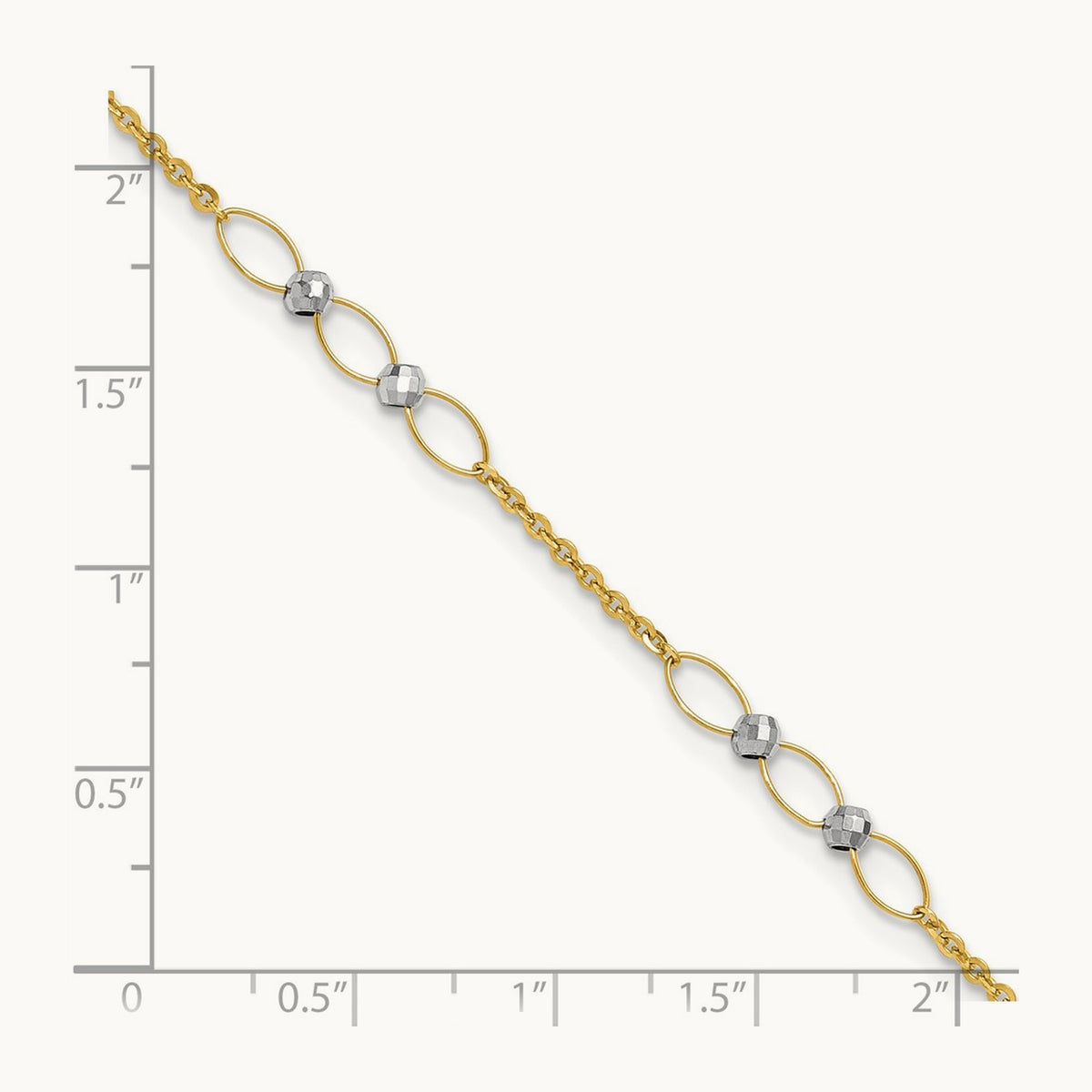 Polished Oval Link Beads 9in Plus 1in ext. Anklet, 14K Two-tone