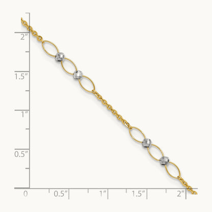Polished Oval Link Beads 9in Plus 1in ext. Anklet, 14K Two-tone